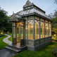 Freestanding Victorian pavilion with tempered glass and wrought iron frame