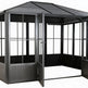 Gray metal gazebo with open doors on a white background