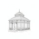 Line drawing of a Victorian-style glasshouse on a white background