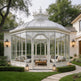 Architectural glass dome pavilion on stone patio