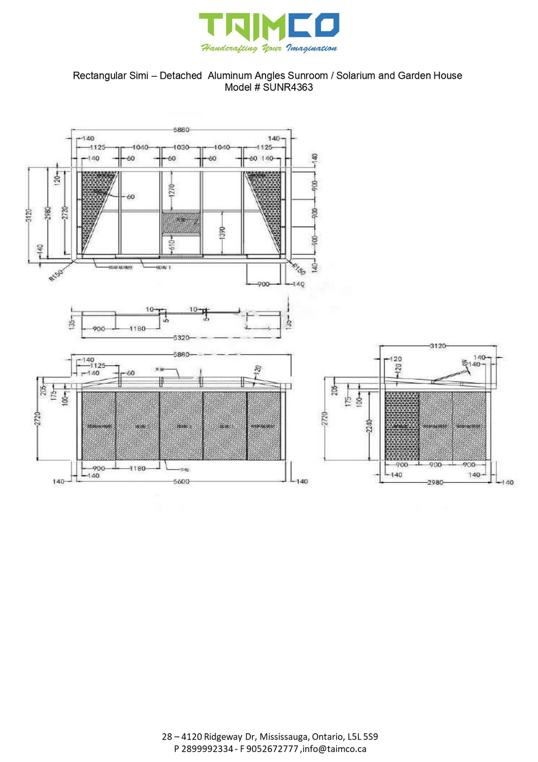 Rectangular Simi – Detached Aluminum Solarium Garden House – Model # SUNR4363-Taimco