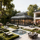 Luxury botanical conservatory with arched windows and steel frame