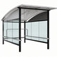 TAIMCO shopping cart shelter with curved perforated metal roof and glass side panels