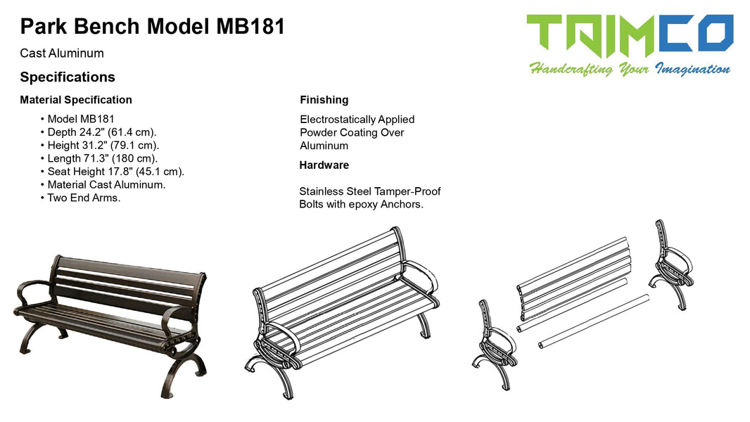 Metal Bench Casting Aluminum Frame & Slats Seating | Model MB181