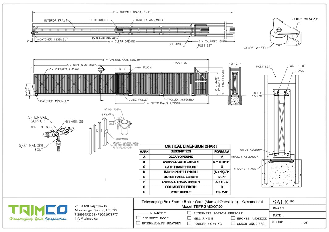 Telescoping Box Frame Roller Gate (Manual Operation) - Ornamenral  Model TBFRGMOCL750