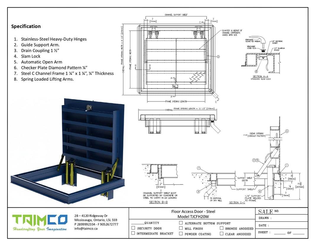42x42 Floor Access Door J-Channel Heavy Load Frame Model TJCFH20W4242