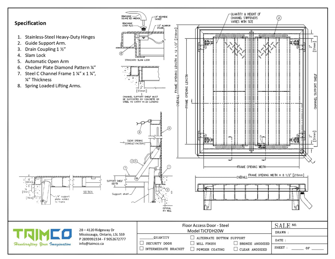 48x48 Floor Access Door J-Channel Heavy Load Frame Model TJCFH20W4848