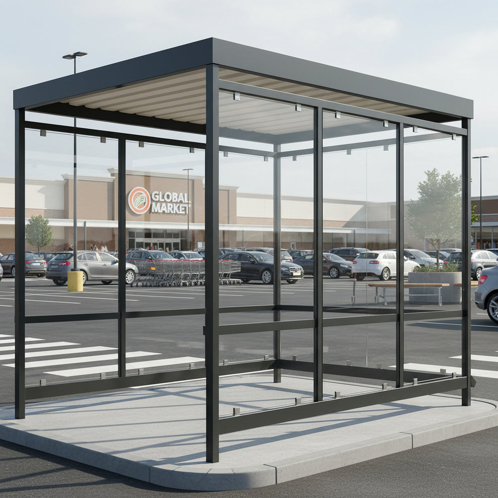 Close‑up of flat slatted roof panel on TAIMCO shopping cart shelter showing durable weather‑resistant construction.