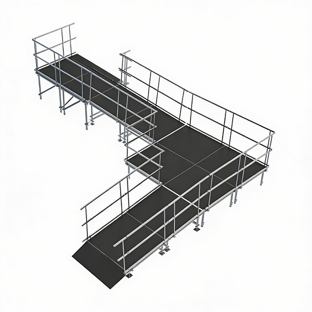 Universal 90-Degree Turn ADA Wheelchair Ramp with Landing 24" High Stage Model US90ADAWCR24