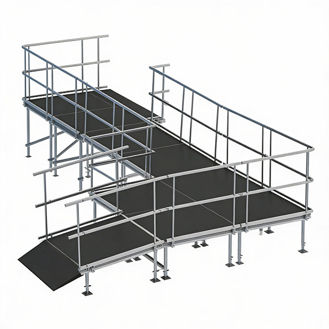 Universal 90-Degree Turn ADA Wheelchair Ramp with Landing 32" High Stage Model US90ADAWCR32
