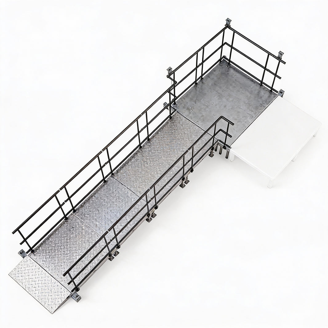 Universal Straight ADA Wheelchair Ramp for 16" Height Stages With Landing Model USADASLWCR16