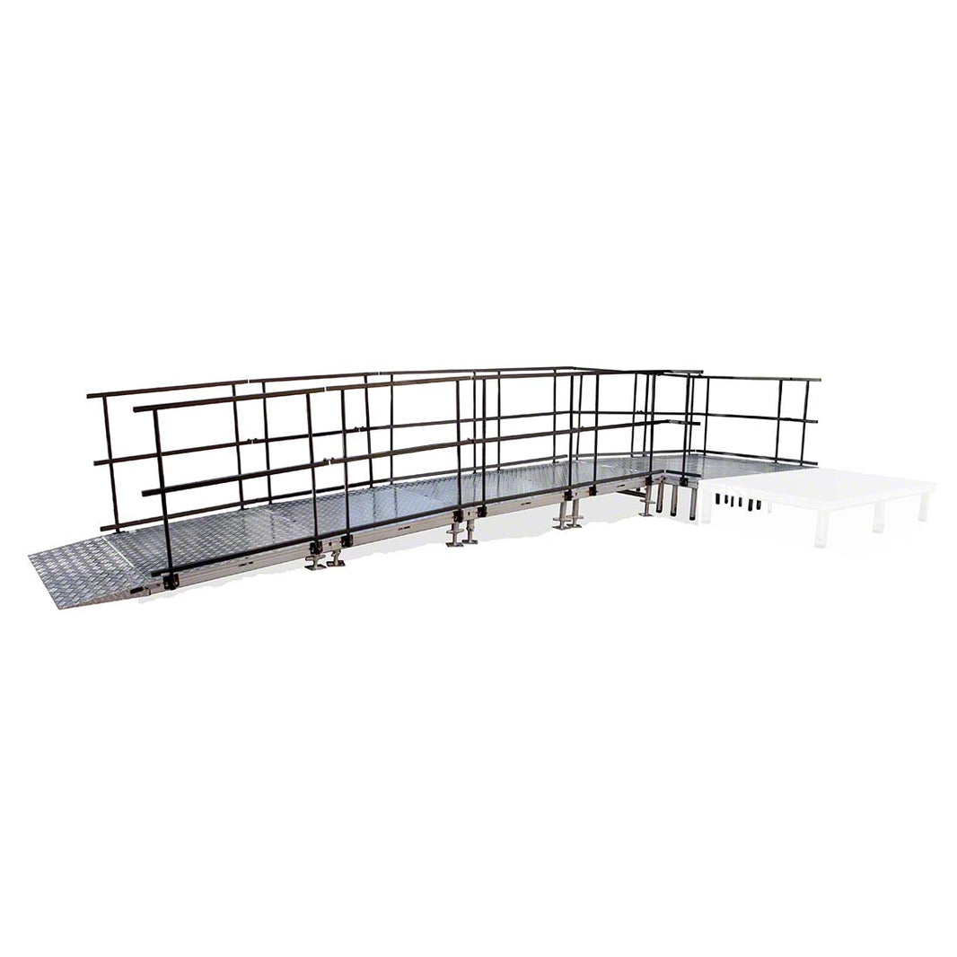 Universal Straight ADA Wheelchair Ramp for 16" Height Stages With Landing Model USADASLWCR16
