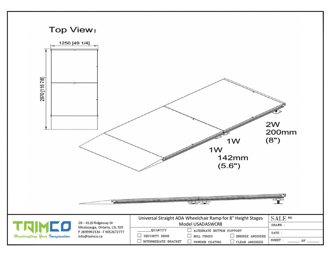 Universal Straight ADA Wheelchair Ramp for 8" Height Stages Model USADASWCR8