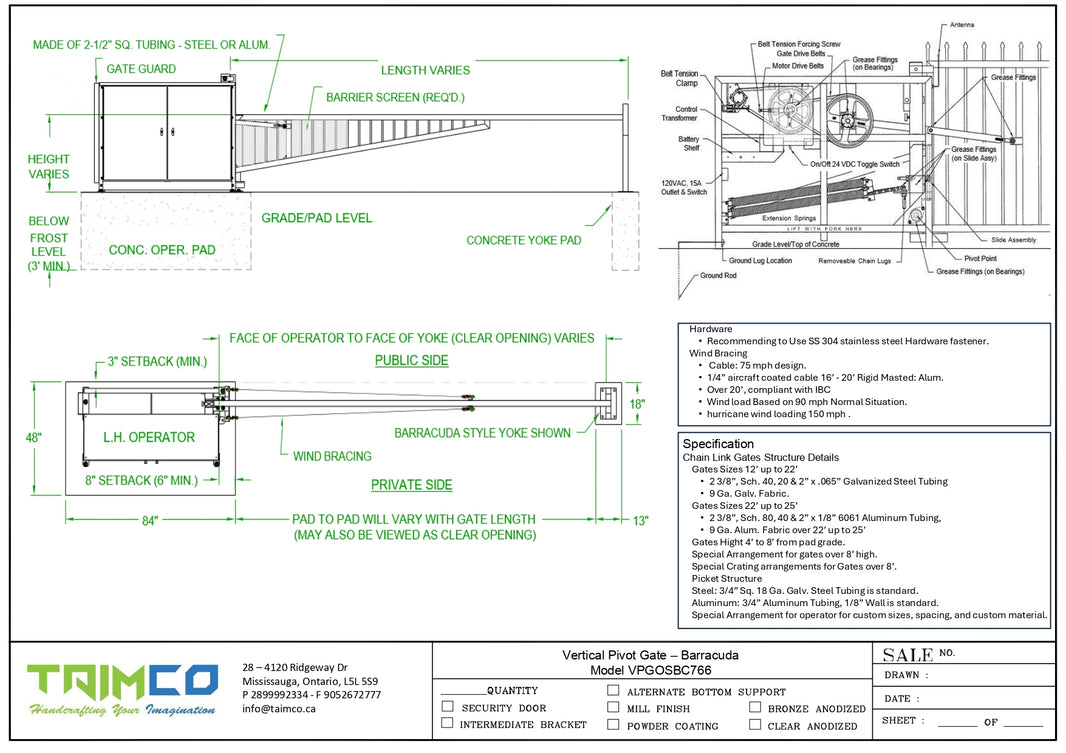 Vertical Pivot Gate - Barracuda Model VPGOSCL766