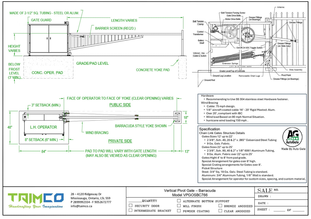 Vertical Pivot Gate - Barracuda Model VPGOSCL766