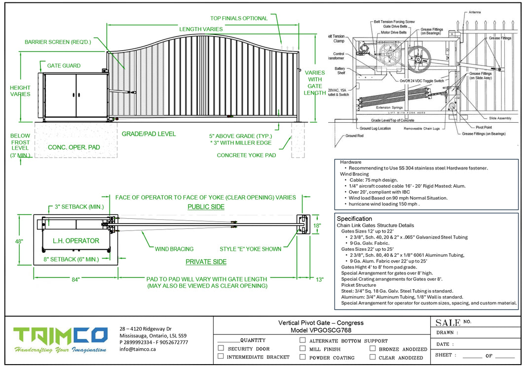 Vertical Pivot Gate - Ornamental Congress Style Model VPGOSCG768