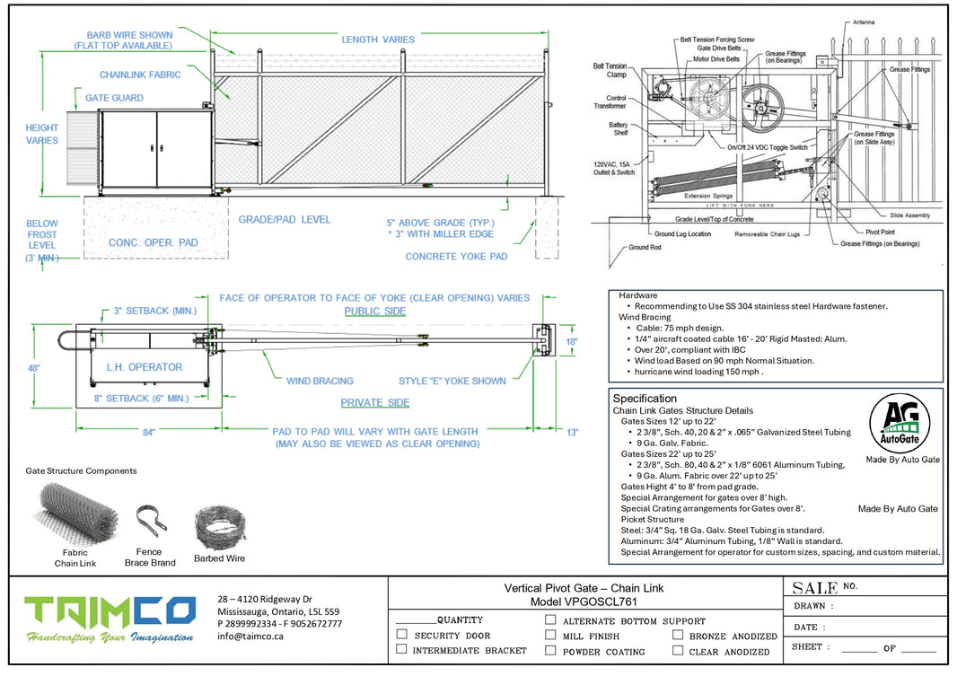 Vertical Pivot Gate - Chain link & Barbed Wire - Model VPGOSCL761