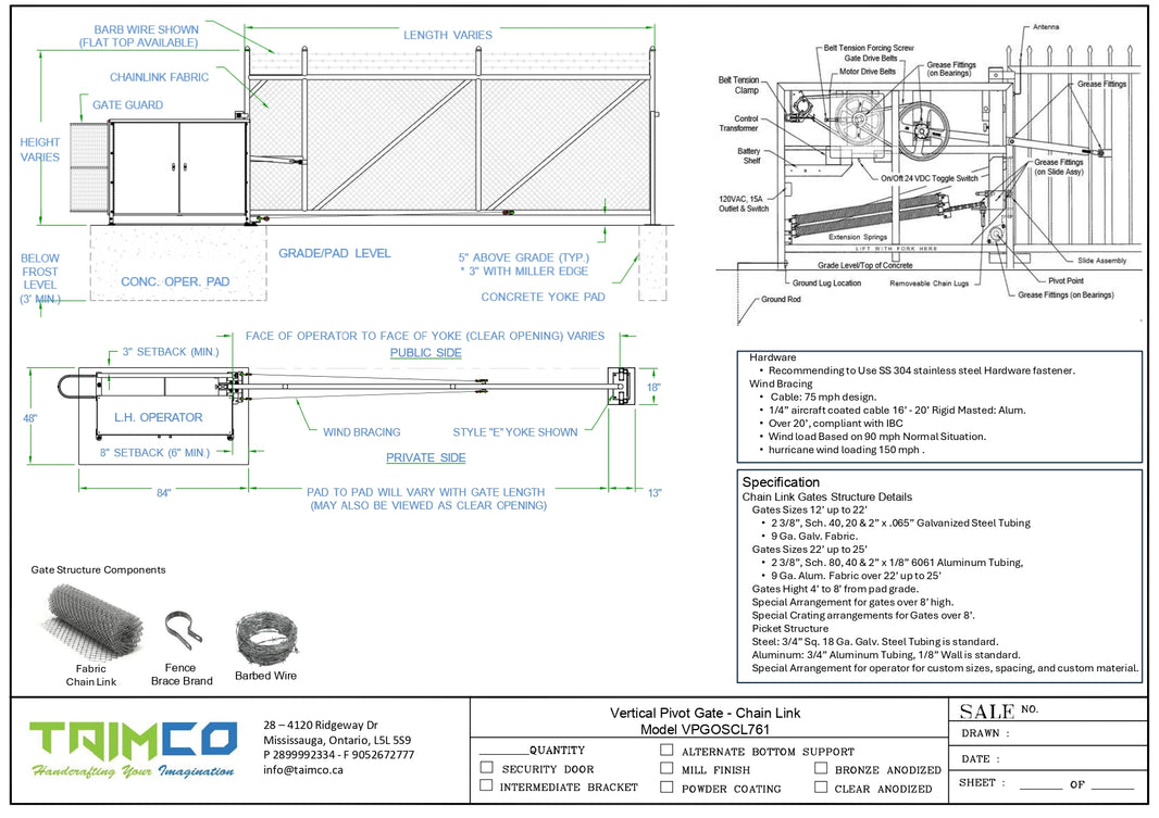 Vertical Pivot Gate - Chain link & Barbed Wire - Model VPGOSCL761