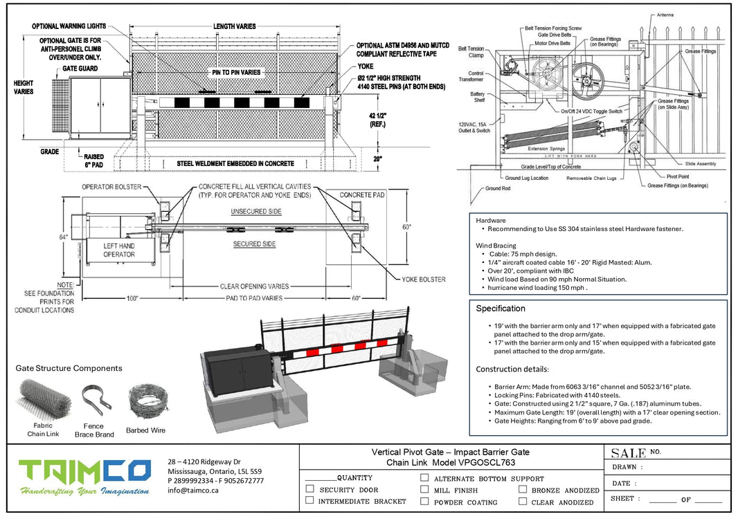 Vertical Pivot Gate - Impact Barrier Gate - Model VPGOSCL763