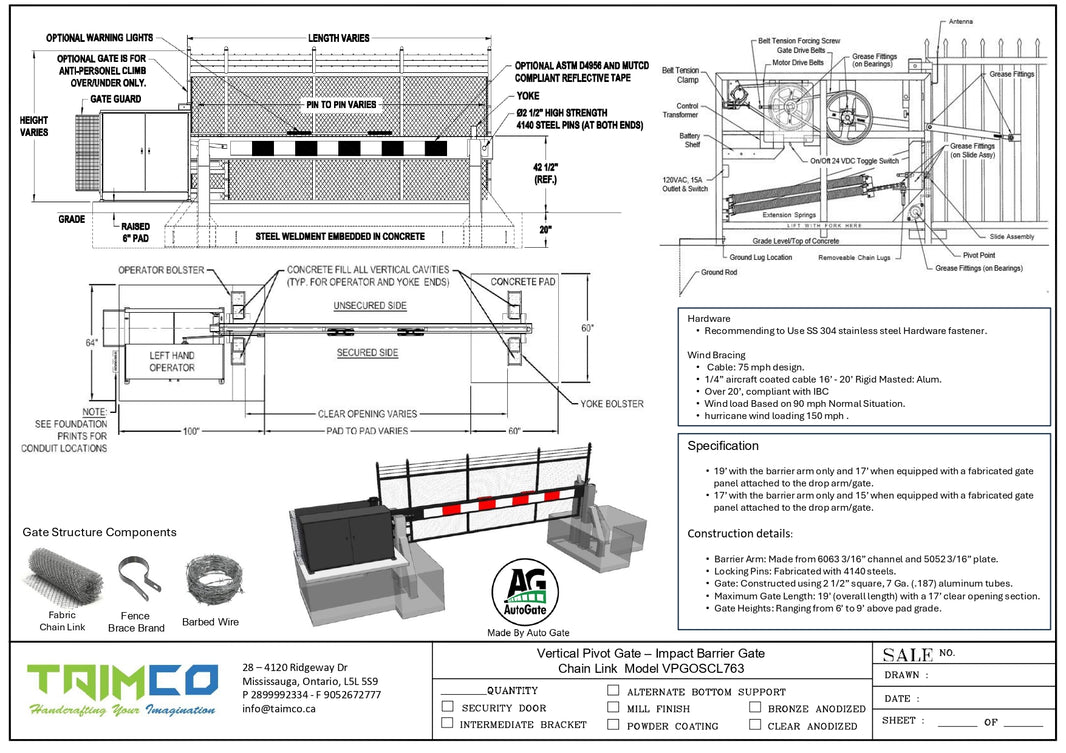 Vertical Pivot Gate - Impact Barrier Gate - Model VPGOSCL763