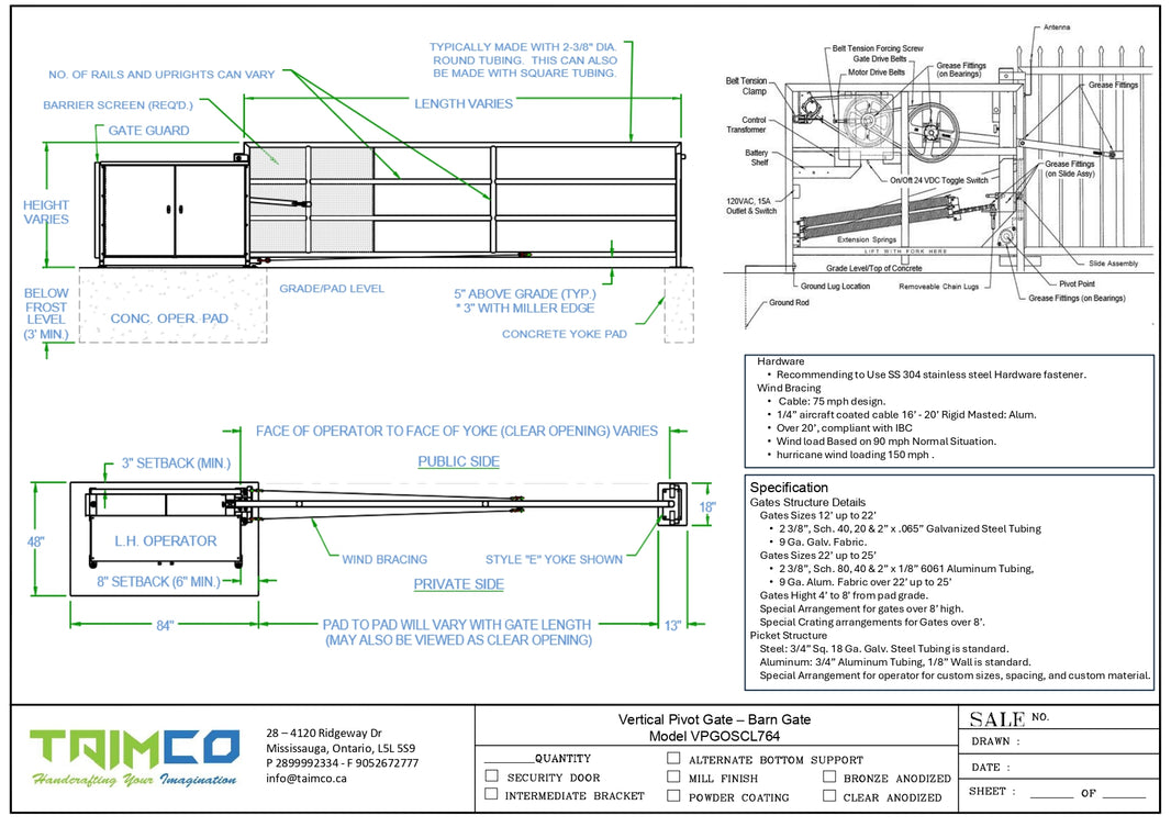 Vertical Pivot Gate - Barn Gate Style -  Model VPGOSCL764
