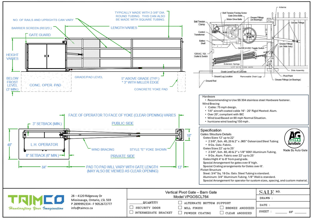 Vertical Pivot Gate - Barn Gate Style -  Model VPGOSCL764