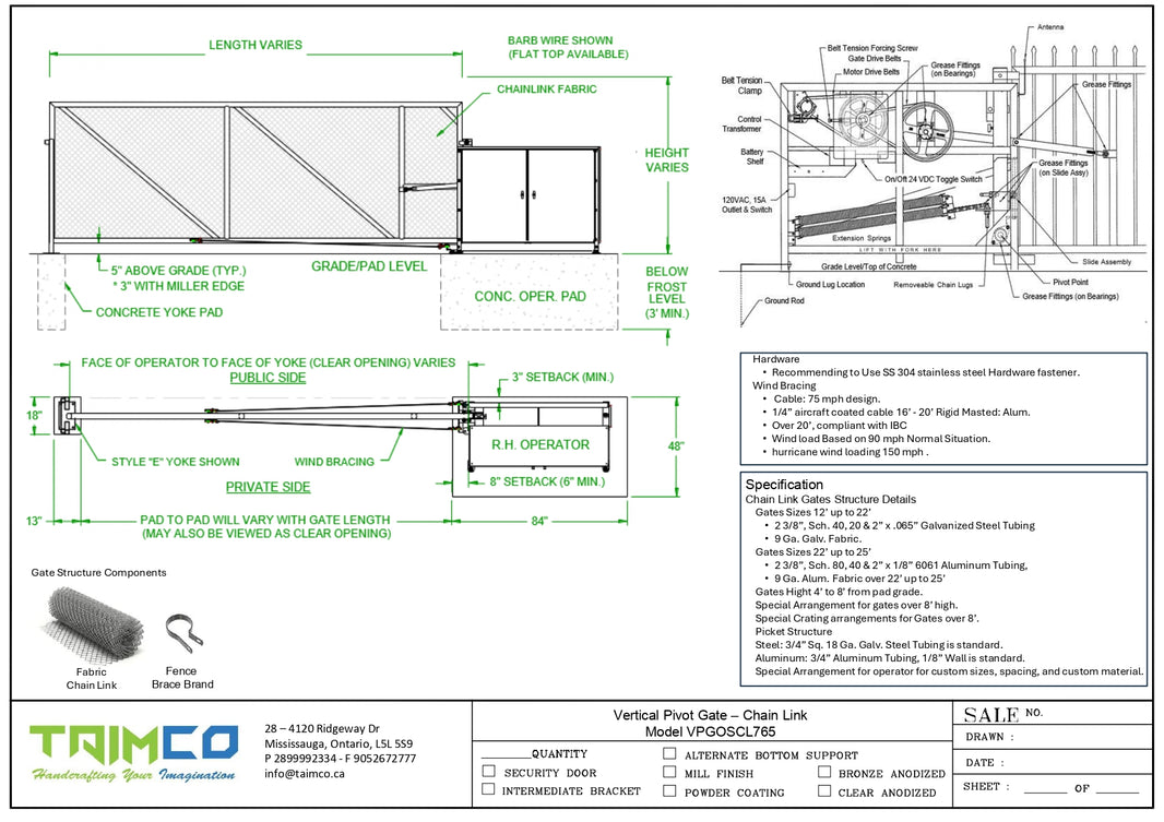 Vertical Pivot Gate - Chain link  Model VPGOSCL765