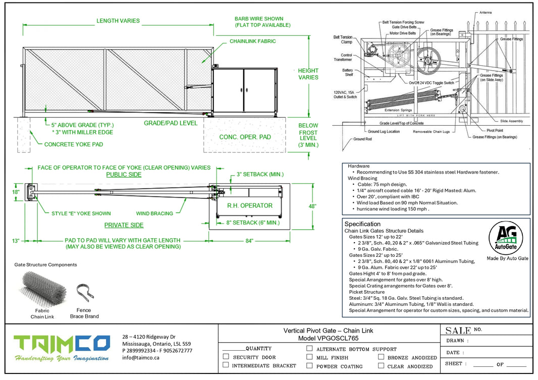 Vertical Pivot Gate - Chain link  Model VPGOSCL765