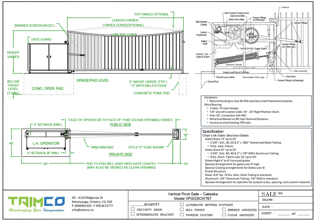 Vertical Pivot Gate - Ornamental  Catawba Model VPGOSCW767