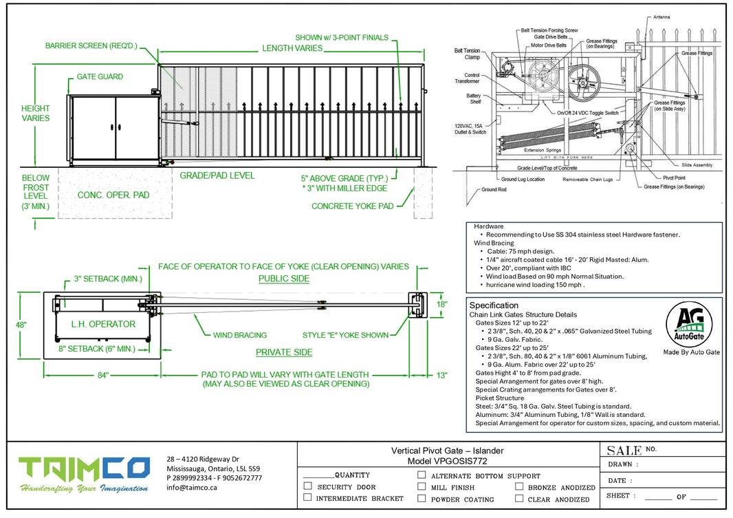Vertical Pivot Gate - Islander Style Model VPGOSIS772
