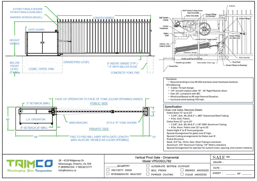 Vertical Pivot Gate - Ornamental  picketts Model VPGOSCL762