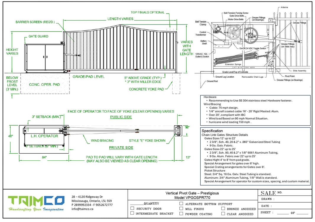Vertical Pivot Gate - Prestigous Style Model VPGOSPR770