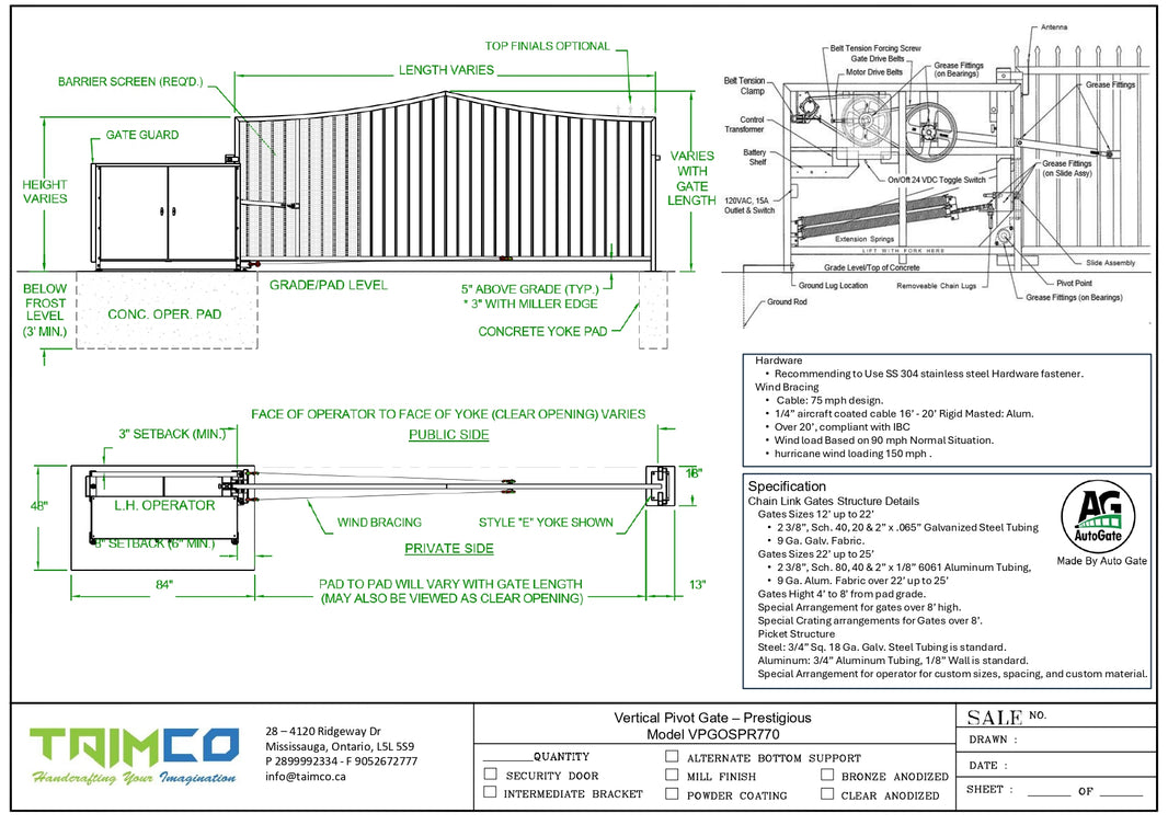 Vertical Pivot Gate - Prestigous Style Model VPGOSPR770