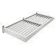 Two metal slat shelves on a white background