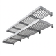 Metal ceiling grid with multiple slats on a white background