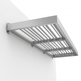 Metal canopy attached to a building wall on a white background