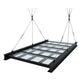 Glass roof panel with metal frame and suspension cables on a white background