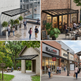 Collage of outdoor scenes with people, plants, and storefronts.