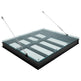 Glass rooflight with metal brackets on a white background