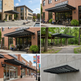 Collage of various outdoor awnings and building exteriors with 'The Artisan's Blend' branding.