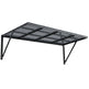 Black metal shelf with grid design on a white background