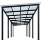Metal carport structure with a transparent roof on a white background