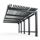 Black metal pergola structure on a white background