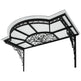 Decorative metal canopy with intricate designs on a white background