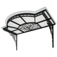 Decorative metal canopy with intricate designs on a white background