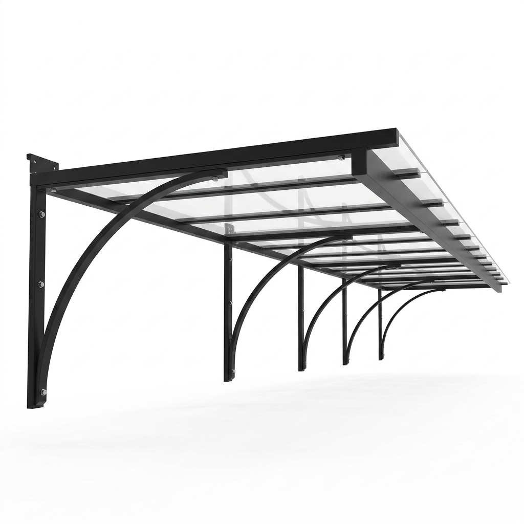 Carport structure with transparent roof on a white background