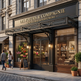  storefront of 'Les Fleurs & Compagnie' florist and perfume shop with people walking by