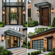 Collage of four different exterior door designs with decorative canopies and lighting.