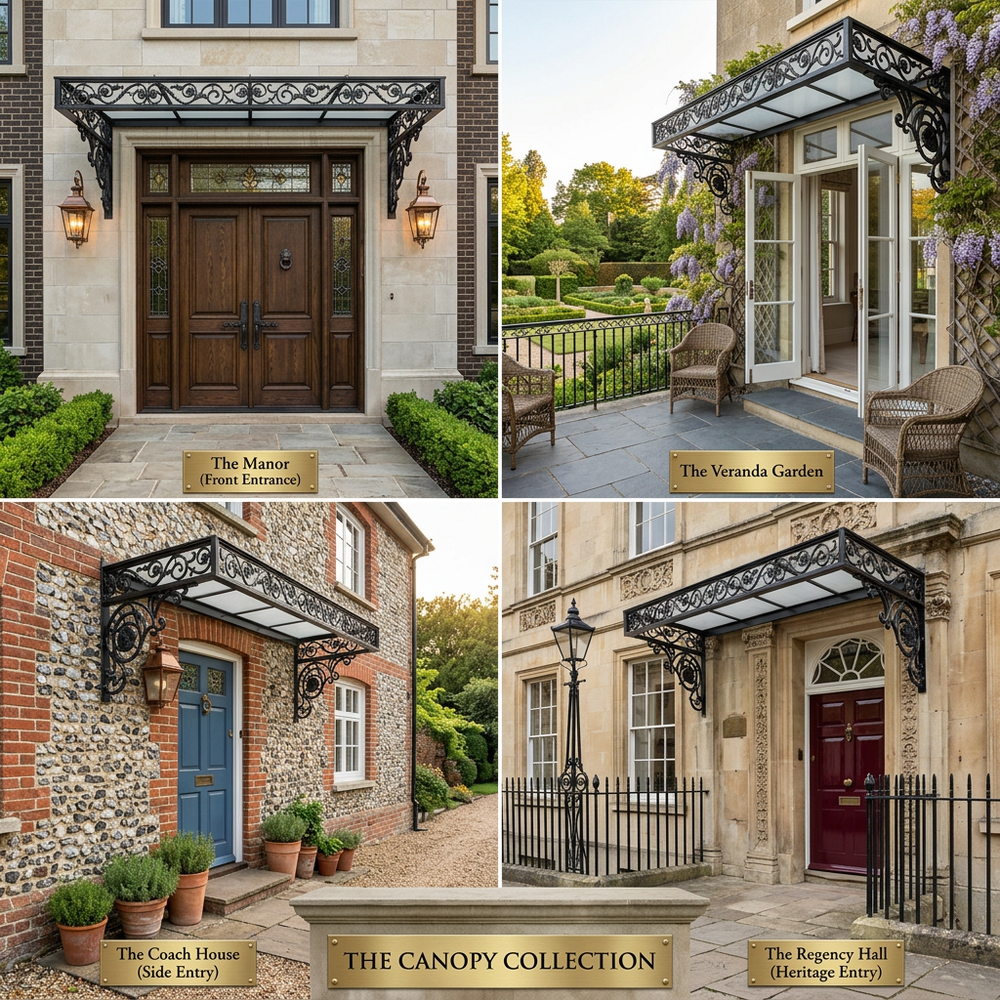 Collage of various architectural elements including doors, entrances, and garden views with 'The Canopy Collection' branding.
