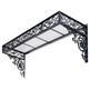 Decorative metal canopy with intricate designs on a white background